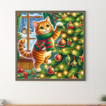 Load image into Gallery viewer, Diamond Painting - Full Round - Cat climbing Christmas tree (30*30CM)