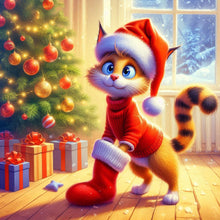 Load image into Gallery viewer, Diamond Painting - Full Round - Christmas cat (30*30CM)