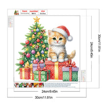 Load image into Gallery viewer, Diamond Painting - Partial Special Shaped - Christmas tree and cat (30*30CM)