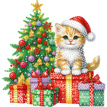 Load image into Gallery viewer, Diamond Painting - Partial Special Shaped - Christmas tree and cat (30*30CM)