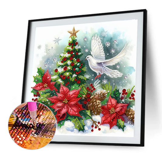 Diamond Painting - Partial Special Shaped - Christmas tree dove (30*30CM)