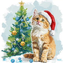 Load image into Gallery viewer, Diamond Painting - Partial Special Shaped - Christmas tree orange cat (30*30CM)