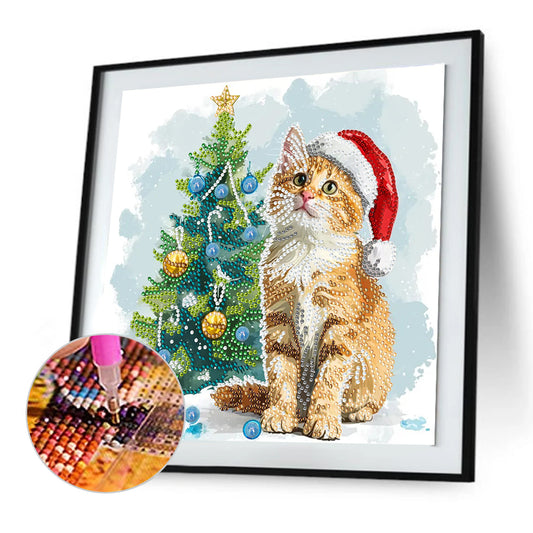 Diamond Painting - Partial Special Shaped - Christmas tree orange cat (30*30CM)