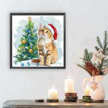 Load image into Gallery viewer, Diamond Painting - Partial Special Shaped - Christmas tree orange cat (30*30CM)