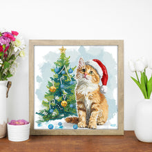Load image into Gallery viewer, Diamond Painting - Partial Special Shaped - Christmas tree orange cat (30*30CM)
