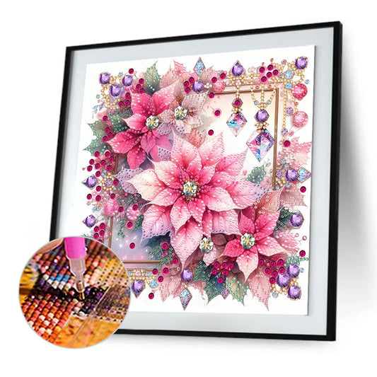 Diamond Painting - Partial Special Shaped - Pink Christmas flower (30*30CM)