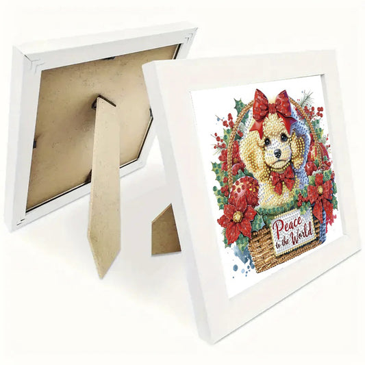 Diamond Painting - Partial Special Shaped - Christmas poodle (with frame) (22.8*22.8CM)