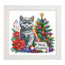 Load image into Gallery viewer, Diamond Painting - Partial Special Shaped - Christmas blue cat (with frame) (22.8*22.8CM)