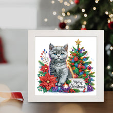 Load image into Gallery viewer, Diamond Painting - Partial Special Shaped - Christmas blue cat (with frame) (22.8*22.8CM)