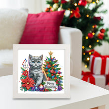 Load image into Gallery viewer, Diamond Painting - Partial Special Shaped - Christmas blue cat (with frame) (22.8*22.8CM)