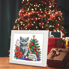 Load image into Gallery viewer, Diamond Painting - Partial Special Shaped - Christmas blue cat (with frame) (22.8*22.8CM)