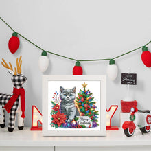 Load image into Gallery viewer, Diamond Painting - Partial Special Shaped - Christmas blue cat (with frame) (22.8*22.8CM)
