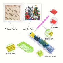 Load image into Gallery viewer, Diamond Painting - Partial Special Shaped - Christmas blue cat (with frame) (22.8*22.8CM)