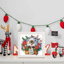 Load image into Gallery viewer, Diamond Painting - Partial Special Shaped - Christmas Siamese cat (with frame) (22.8*22.8CM)