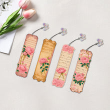 Load image into Gallery viewer, 4Pcs Special Shape Pink Rose Diamond Painting Bookmark Making Kit for Book Lover