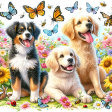 Load image into Gallery viewer, Diamond Painting - Full Round - Butterfly bouquet three dogs (30*30CM)