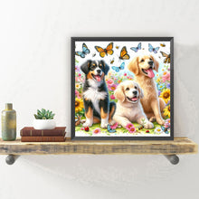 Load image into Gallery viewer, Diamond Painting - Full Round - Butterfly bouquet three dogs (30*30CM)