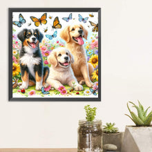 Load image into Gallery viewer, Diamond Painting - Full Round - Butterfly bouquet three dogs (30*30CM)