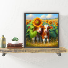 Load image into Gallery viewer, Diamond Painting - Full Round - Two cows in a sunflower field (30*30CM)
