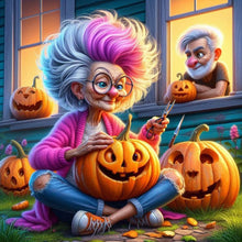 Load image into Gallery viewer, Diamond Painting - Full Round - Grandma making Halloween pumpkins (40*40CM)