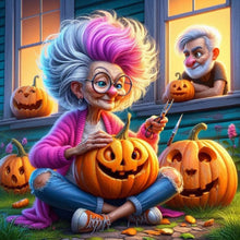 Load image into Gallery viewer, Diamond Painting - Full Round - Grandma making Halloween pumpkins (40*40CM)