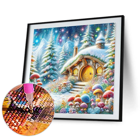 Diamond Painting - Full Round - Snowy day cave house (30*30CM)