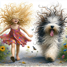 Load image into Gallery viewer, Diamond Painting - Full Round - Girl and big dog (40*40CM)