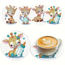 Load image into Gallery viewer, 4Pcs Wooden Animals Shining Drink Coasters DIY Circular Coaster Diamond Dot Kits