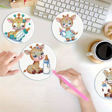 Load image into Gallery viewer, 4Pcs Wooden Animals Shining Drink Coasters DIY Circular Coaster Diamond Dot Kits