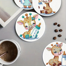 Load image into Gallery viewer, 4Pcs Wooden Animals Shining Drink Coasters DIY Circular Coaster Diamond Dot Kits