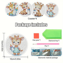 Load image into Gallery viewer, 4Pcs Wooden Animals Shining Drink Coasters DIY Circular Coaster Diamond Dot Kits