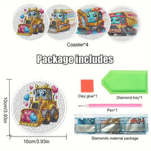 Load image into Gallery viewer, 4Pcs Wooden Animals Shining Drink Coasters DIY Circular Coaster Diamond Dot Kits