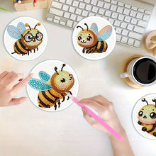 Load image into Gallery viewer, 4Pcs Wooden Animals Shining Drink Coasters DIY Circular Coaster Diamond Dot Kits