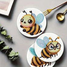 Load image into Gallery viewer, 4Pcs Wooden Animals Shining Drink Coasters DIY Circular Coaster Diamond Dot Kits