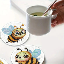 Load image into Gallery viewer, 4Pcs Wooden Animals Shining Drink Coasters DIY Circular Coaster Diamond Dot Kits