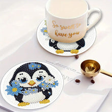 Load image into Gallery viewer, 4Pcs Wooden Animals Shining Drink Coasters DIY Circular Coaster Diamond Dot Kits