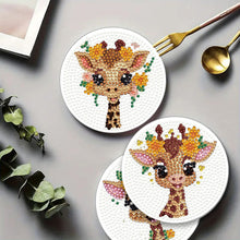 Load image into Gallery viewer, 4Pcs Wooden Animals Shining Drink Coasters DIY Circular Coaster Diamond Dot Kits