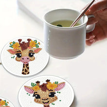 Load image into Gallery viewer, 4Pcs Wooden Animals Shining Drink Coasters DIY Circular Coaster Diamond Dot Kits