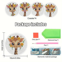 Load image into Gallery viewer, 4Pcs Wooden Animals Shining Drink Coasters DIY Circular Coaster Diamond Dot Kits