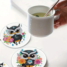 Load image into Gallery viewer, 4Pcs Wooden Animals Shining Drink Coasters DIY Circular Coaster Diamond Dot Kits