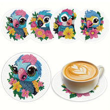 Load image into Gallery viewer, 4Pcs Wooden Animals Shining Drink Coasters DIY Circular Coaster Diamond Dot Kits