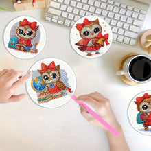 Load image into Gallery viewer, 4Pcs Wooden Animals Shining Drink Coasters DIY Circular Coaster Diamond Dot Kits