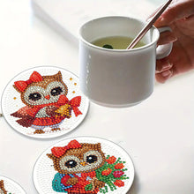 Load image into Gallery viewer, 4Pcs Wooden Animals Shining Drink Coasters DIY Circular Coaster Diamond Dot Kits