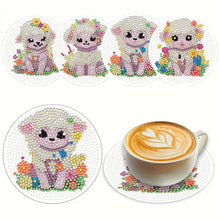 Load image into Gallery viewer, 4Pcs Wooden Animals Shining Drink Coasters DIY Circular Coaster Diamond Dot Kits