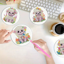 Load image into Gallery viewer, 4Pcs Wooden Animals Shining Drink Coasters DIY Circular Coaster Diamond Dot Kits