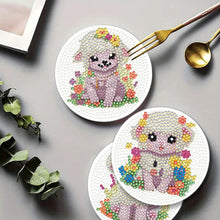 Load image into Gallery viewer, 4Pcs Wooden Animals Shining Drink Coasters DIY Circular Coaster Diamond Dot Kits