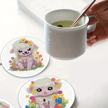 Load image into Gallery viewer, 4Pcs Wooden Animals Shining Drink Coasters DIY Circular Coaster Diamond Dot Kits
