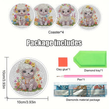 Load image into Gallery viewer, 4Pcs Wooden Animals Shining Drink Coasters DIY Circular Coaster Diamond Dot Kits