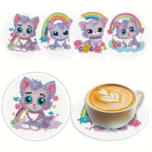 Load image into Gallery viewer, 4Pcs Wooden Animals Shining Drink Coasters DIY Circular Coaster Diamond Dot Kits