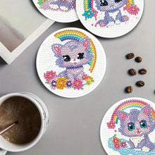 Load image into Gallery viewer, 4Pcs Wooden Animals Shining Drink Coasters DIY Circular Coaster Diamond Dot Kits